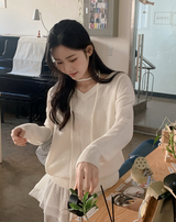 Basic V-neck Loose Knit + Tie Set (5color)