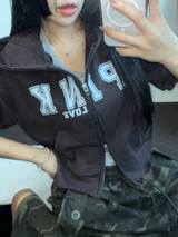 HEART🎀💕🧸BABY SEMI CROPPED T SHIRT HOODIE ZIP UP JUMPER🧸🖤🤍3COLOR