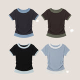スリムフィット✨カラーリングレイヤードサイドシャーリングショートスリーブTシャツ(4 colors)