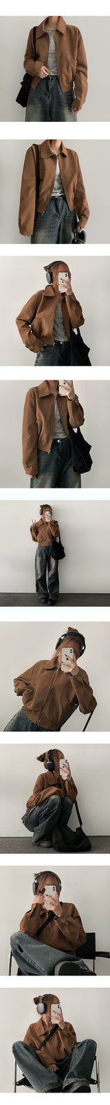Suede st incision half cropped jumper jacket