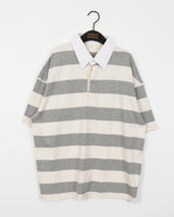 Was Bubble Gum Stripe Collar Short Sleeve T-shirt