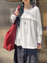 ケア ストライプ レイヤード ロングスリーブ Tシャツ