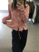 Fleece Stripe Frill Cardigan (4 Colors)