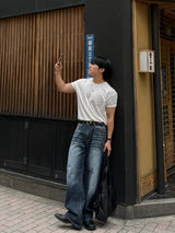 Damage straight denim pants