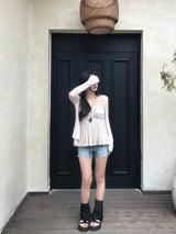 Needs Inner Cap Lace Flare Top & Cardigan SET