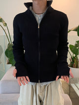 Rib Line Muscle Fit Zip-Up Knit