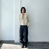 Pocket Embroidery Geometric Seam Wide Pants