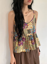 Mio Vintage Patchwork Bustier Sleeveless Blouse