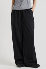 Cotton wide banding pants, Black