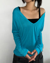 City Girl Sheer Deep V-Neck Knit Top 8color
