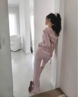 [♡MADE♡] puppy velour hip lettering slim bootcut pants