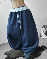 Seazny Contrast Side Pintuck Balloon Pants with Keyring 4color