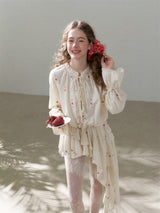 Cotton Embroidered Lace Flower Beads Romantic Dress
