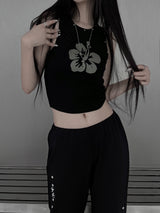 studded flower print sleeveless