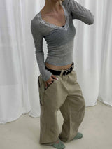 Sand dyeing curved cotton pants(3color)