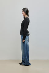 Wide Button Denim Pants