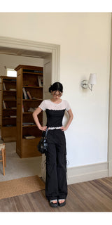 Lace nylon pocket strap cargo pants