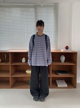 [ユニセックス] キューバオーバーストライプロングスリーブTシャツ