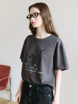 ローラキャットフレンズルーズフィットTシャツ チャコール