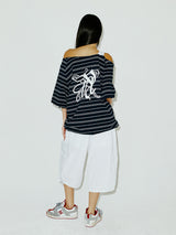 STRIPE OFF SHOULDER SS NAVY