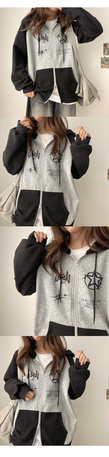 Bath Coloring Fleece-Lined Two-Way Hooded Zip-Up