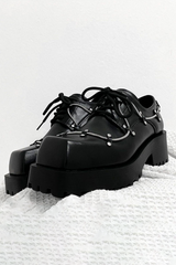 Black Leather Chunky Derby Shoes