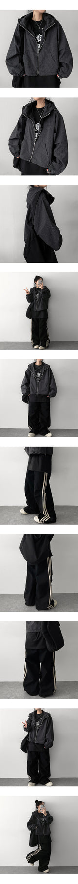 Eason Square Pattern Checkered Windbreaker Hooded Jumper
