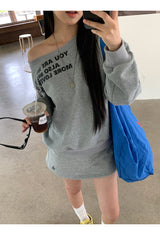 off-shoulder lettering sweater long-sleeved sweatshirt