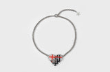 BEADED TARTAN CHECK HEART NECKLACE (WHITE)