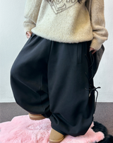 Rope Line Ribbon Side Semi Balloon Wide Pants 🖤🤍 2COLOR