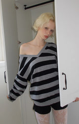 C ONE-SHOULDER STRIPED KNIT_BLACK