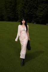 PINK BLOSSOM MESH-OVERLAY FLORAL DRESS