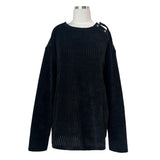 [UNISEX] Overfit velor off shoulder double snap button long sleeve knit T (4 colors)