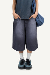 Sand-washed Bermuda denim pants