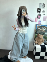 フリース 🤍🐏ラインポイントバルーンロングパンツ 🤍🩶🖤3カラー