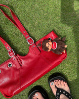 Punching Eyelet Buckle Baguette Shoulder Bag