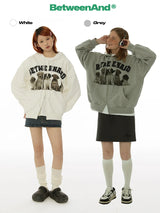 BETWEENAND Spring and Autumn original dog-themed zipper jacket for women, casual autumn outfit with embroidery and cable details, American-style sweatshirt-style cardigan