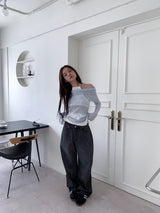 BLACK STRIPE WASHING DENIM PANTS