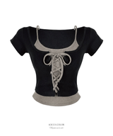 Harper lace-up layered top (2color)
