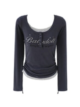 Angel Point Lettering Shirring Tee 233237257