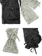 RELABEL (Pleated Ripple) リバーシブル プリーツウエスト パッチワーク クロップドワークパンツ