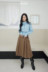 Sky blue high-neck button long-sleeved knitwear