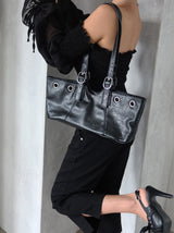 Punching Eyelet Buckle Baguette Shoulder Bag