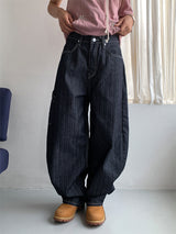 HERRINGBONE NONFADE BALLOON JEANS