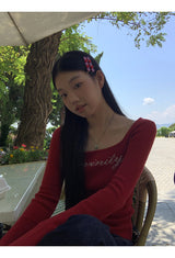 ビーズスカーフリブ長袖ニットTシャツ