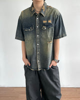 Groot damage denim short-sleeved shirt
