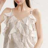 MAQI Romantic Frill Lace Asymmetrical Chiffon Sleeveless Dress Resort Look Camisole