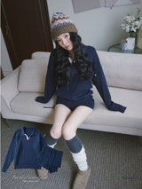 Twisted collar knit pants two-piece set