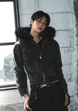 Herte Dark Pigment Denim & Black Fur Jacket