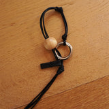 WOOD BALL LEATHER KEYRING